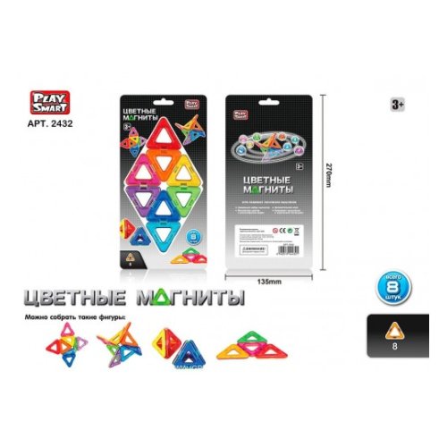 Конструктор магнитный PLAY SMART "Цветные магниты" (2432)