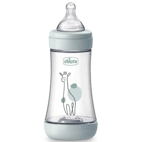 Пластиковая бутылочка Chicco Perfect 5, средний поток, 2м+, 240 мл, серая 20223.32.40