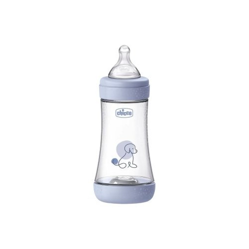 Пластиковая бутылочка Chicco Perfect 5, средний поток, 2м+, 240 мл, голубая 20223.22.40