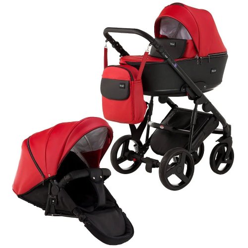 Коляска 2 в 1 Bair Mirello кожа 100% красный - черный M-10/30 (623746)