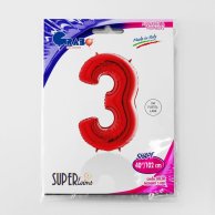 Гелиевый шар фольга цифра 3 красный (3207-1181)