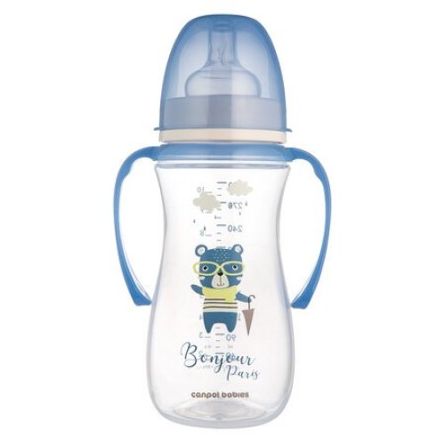 Бутылка антиколиковая с широким отверстием и ручками 300мл CB PP Easystart Bonjour Paris синяя 35/24