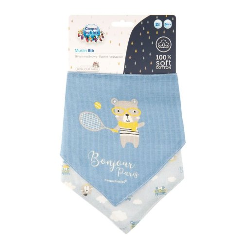 Слюнявчик Canpol babies муслиновый 2 шт. BONJOUR PARIS голубой 26/900_blu