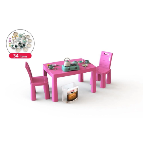 Игровой набор Doloni toys Кухня со столом и 2 стульями, 34 предмета, розовая 04670/3