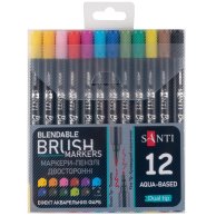 Набор двухсторонних акварельных маркеров Santi Brush Marker, 12 цветов 391055