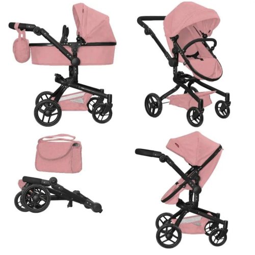 Коляска для куклы Carrello Fortuna 2в1 с сумкой 9695 Powder Pink