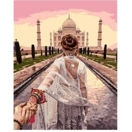 Набор для росписи по номерам STRATEG "Девушка у Тадж-Махала"(VA-0786 )