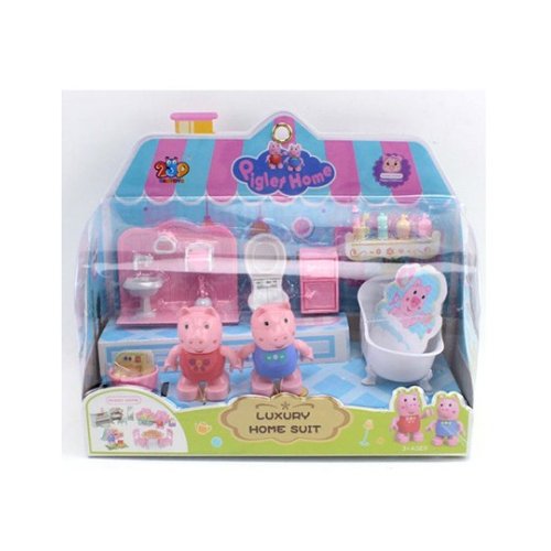 Игровой набор Мебель (ванна, умывальник, унитаз, тумбочка, фигурки, 2шт) (Y9935)