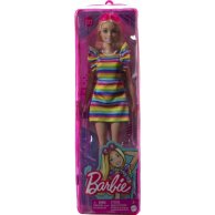 Кукла Barbie "Модница" с брекетами в полосатом платье HJR96