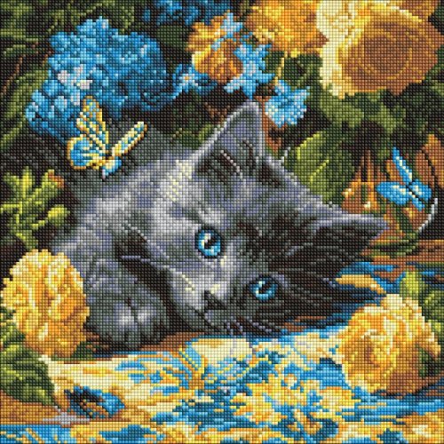 Алмазная мозаика Ідейка Котенок голубоглазый, 40х40 см AMO8340