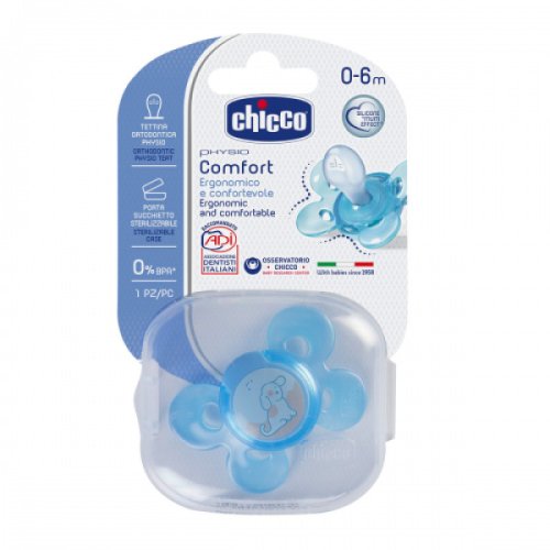 Пустышка Chicco Physio Comfort силиконовая от 0 до 6 мес., голубая 74911.21