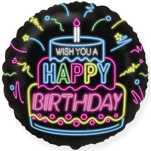Фольгированные шары с рисунком 18" wish you a happy birthday неон