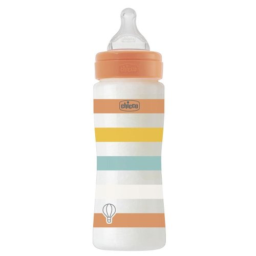 Пластиковая бутылочка Chicco Well-Being Colors, быстрый поток, 4м+, 330 мл 28637.31