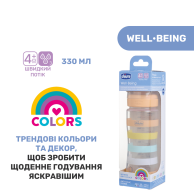 Пластиковая бутылочка Chicco Well-Being Colors, быстрый поток, 4м+, 330 мл 28637.31