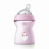 Пластиковая бутылочка Chicco Natural Feeling, средний поток, 2м+, 250 мл, розовая 81323.10