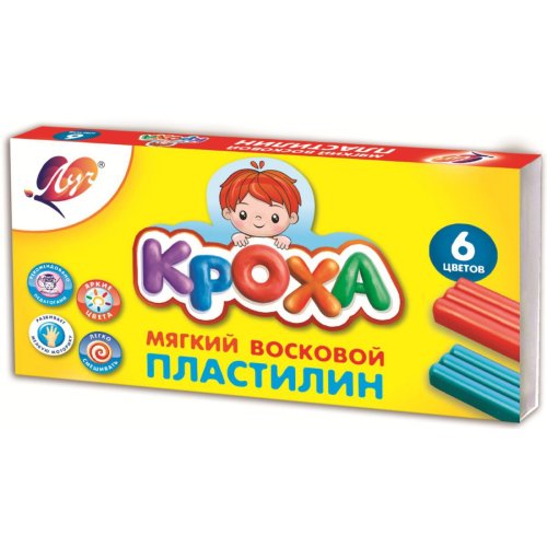Пластилин мягкий Луч "Кроха" 6 цв. , со стеком (540209)