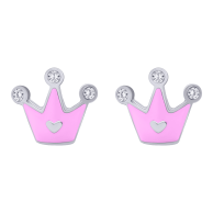 Серебряные серьги UmaUmi Корона с сердцем, серебро 925, розовые 210555800611