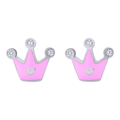 Серебряные серьги UmaUmi Корона с сердцем, серебро 925, розовые 210555800611