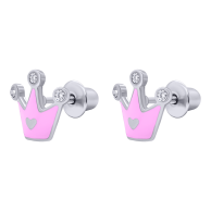 Серебряные серьги UmaUmi Корона с сердцем, серебро 925, розовые 210555800611