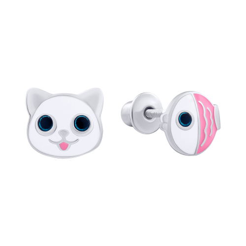 Серебряные серьги UmaUmi Котик с рыбкой, серебро 925 210570900624